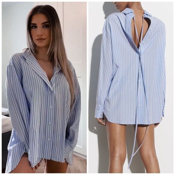ZARA OVERSIZED STRIPED SHIRT WITH BUTTONS - Picture 1 of 12